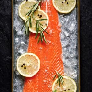 Leroy Seafoods Norwegian Salmon on tray of ice